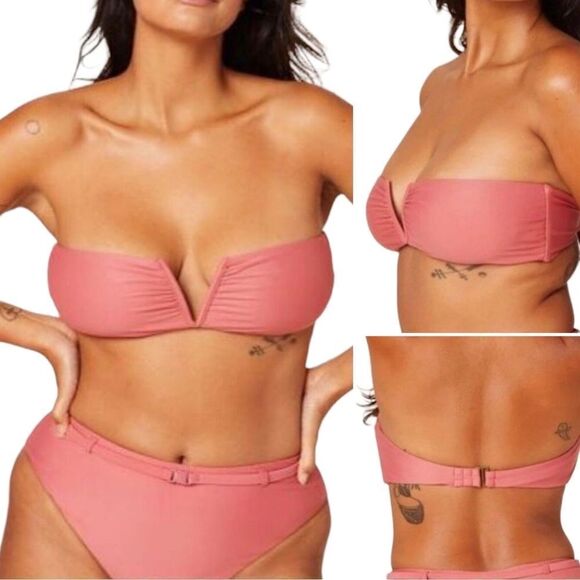 Andie Punch Pink Strapless Scala Bandeau Bikini Top Sz M NWT - Picture 1 of 13